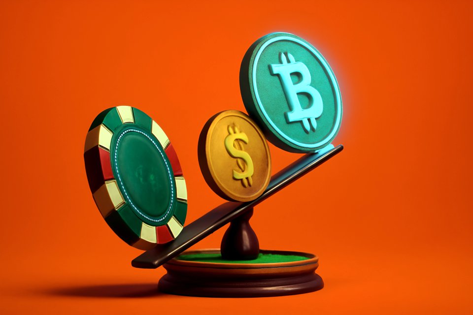 Bitcoin and dollar on balance scale
