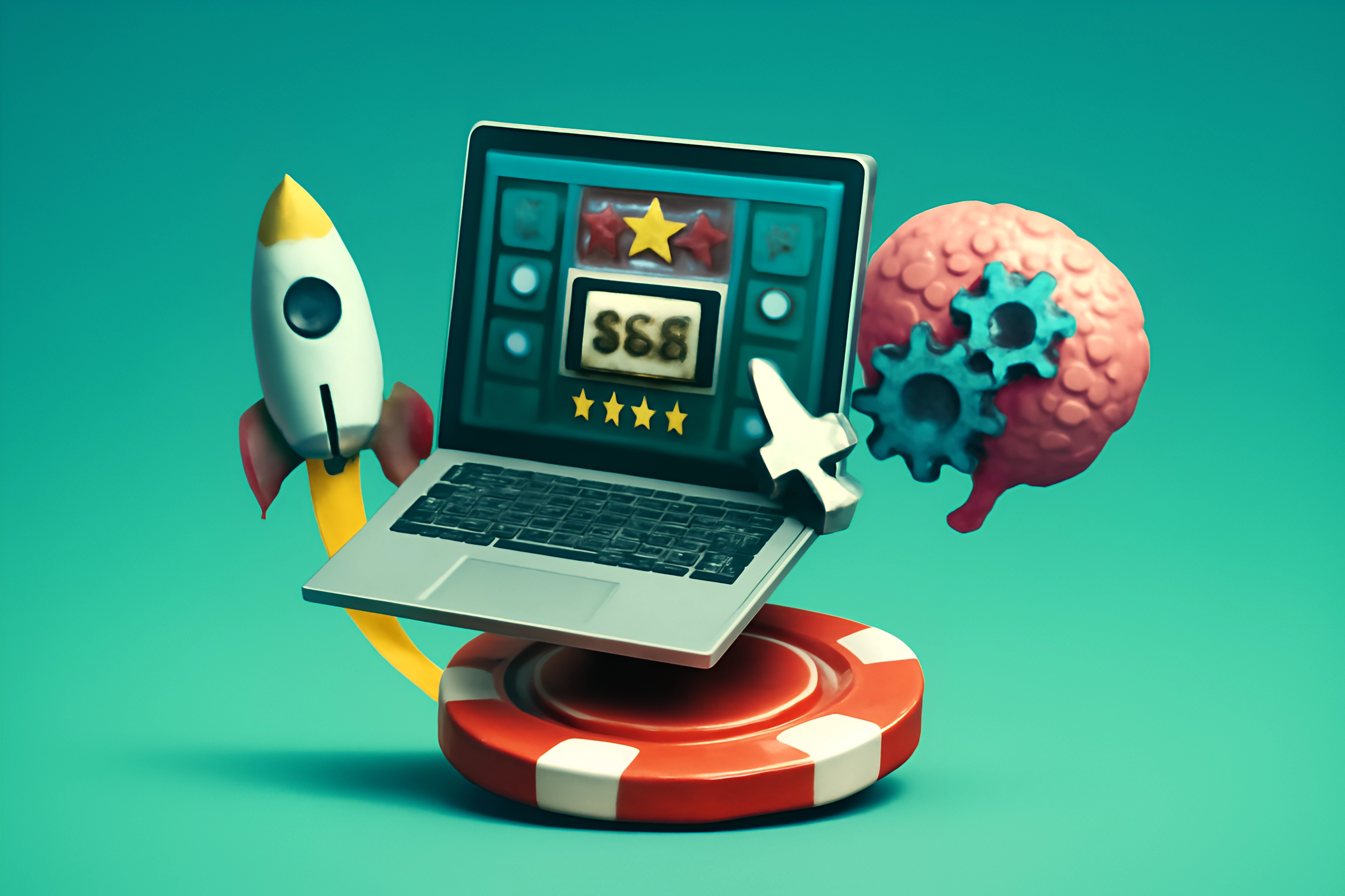 Laptop with gaming elements and rocket