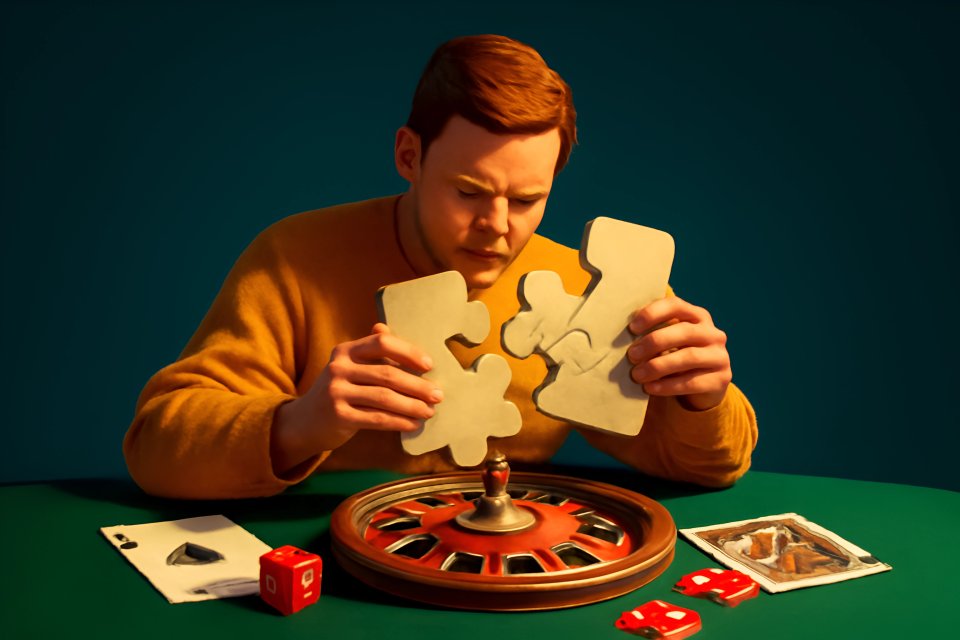 Man with puzzle at roulette table