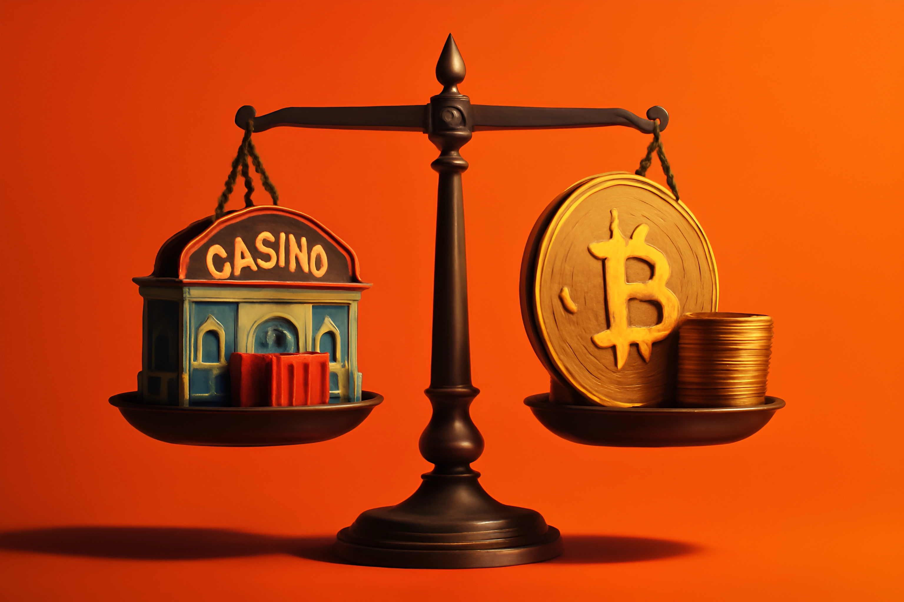 Casino and Bitcoin balance scale