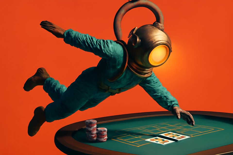 Diver playing cards at casino