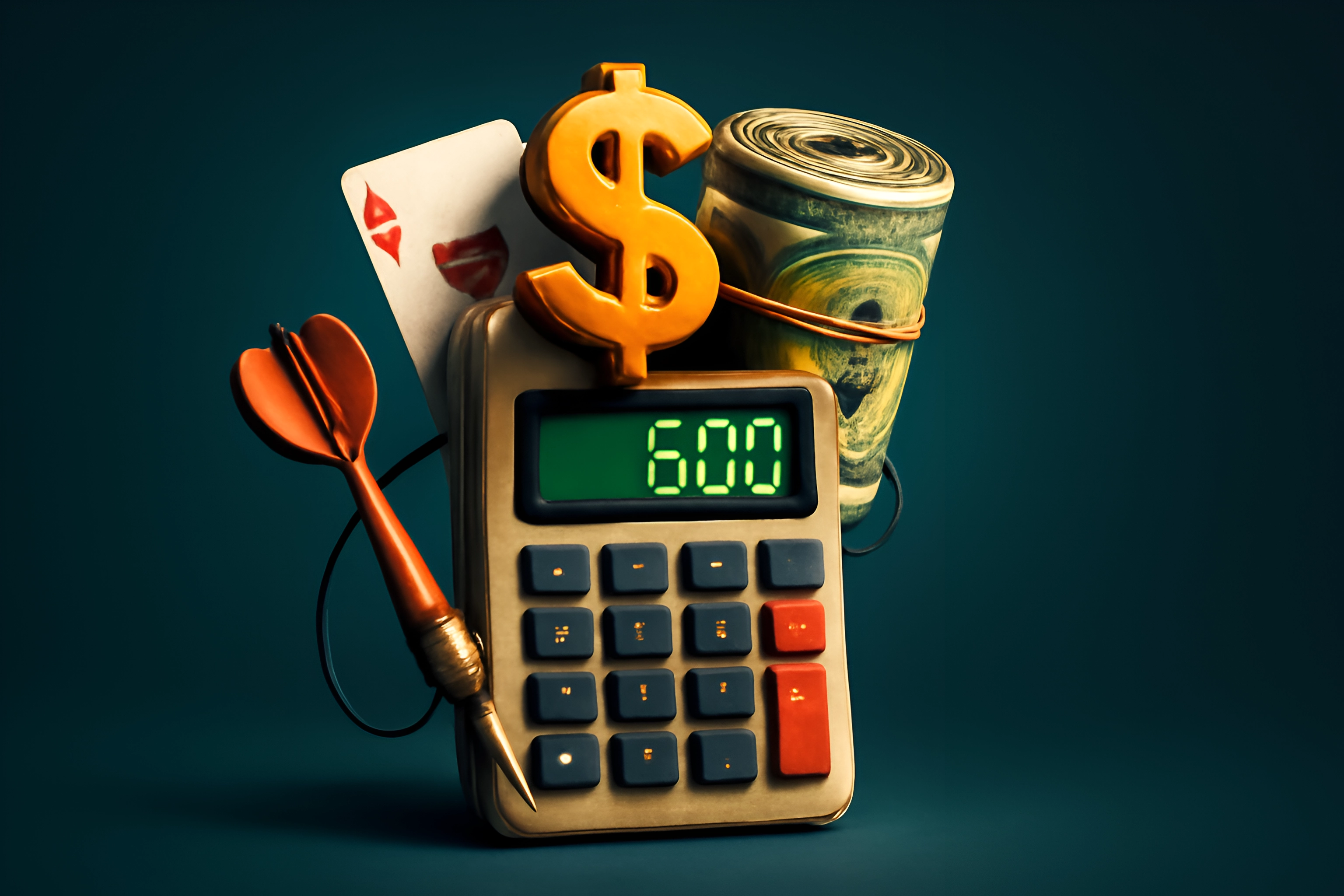 Calculator with money and cards